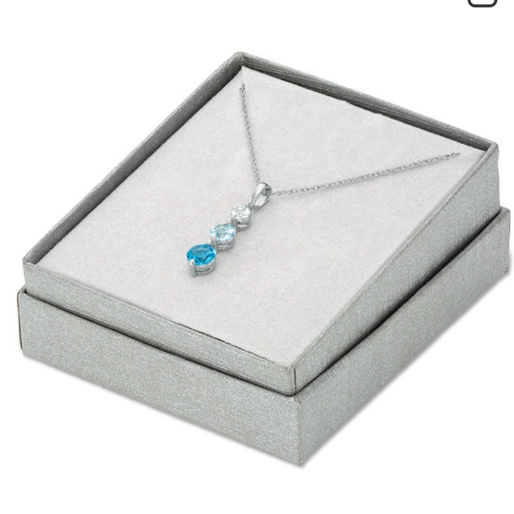 Blue & White Topaz Necklace 3 STONE Rhodium Rope Chain November